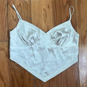 Mable Satin Lace-Trimmed Tie-Back Crop Top